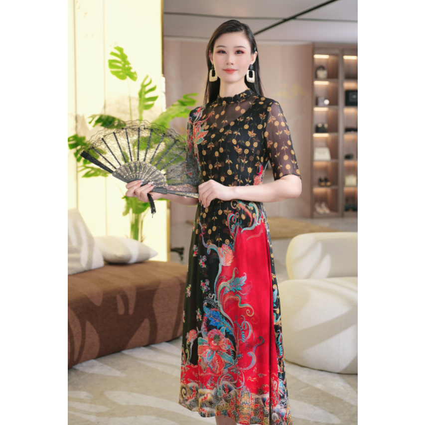 100%桑蚕丝2025夏季新中式复古贵气优雅显瘦连衣裙长