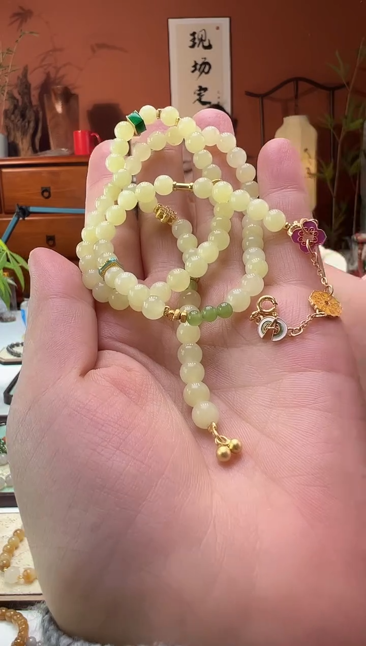 【闪购商品】和田玉颈饰银S925镀金镶嵌和田玉