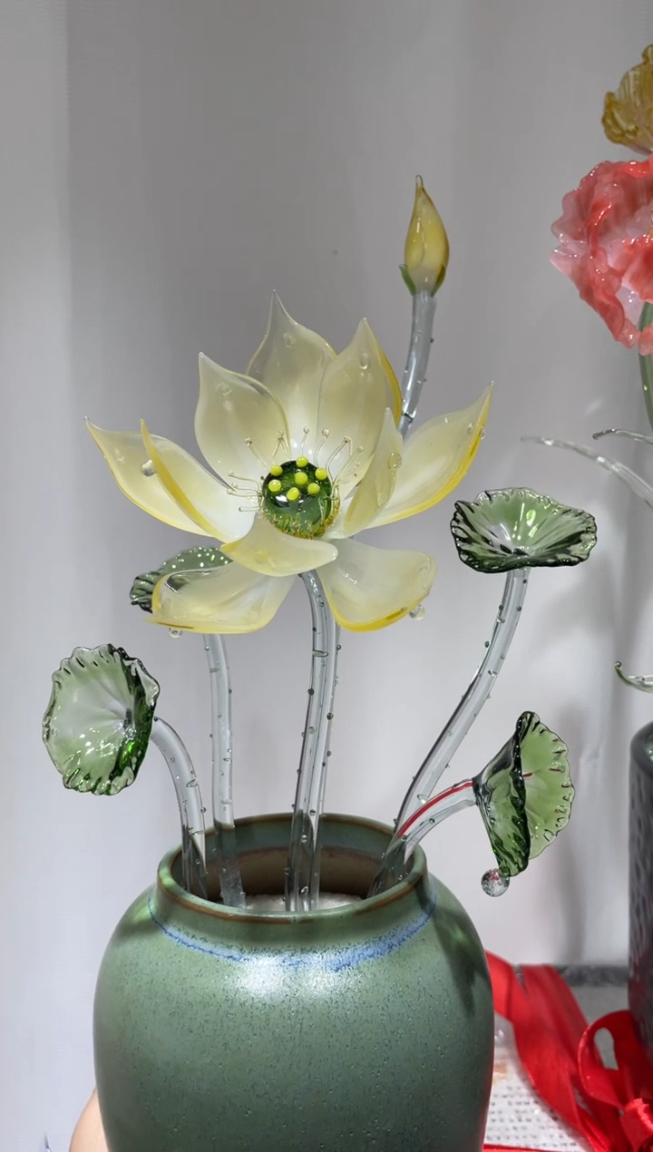 琉璃梦*荷花插瓶款-1花4叶1普通花苞 送花瓶