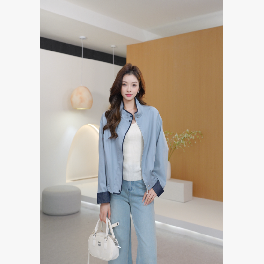 Basic House/百家好秋季女短款设计师薄款上衣宽松短外套拉链