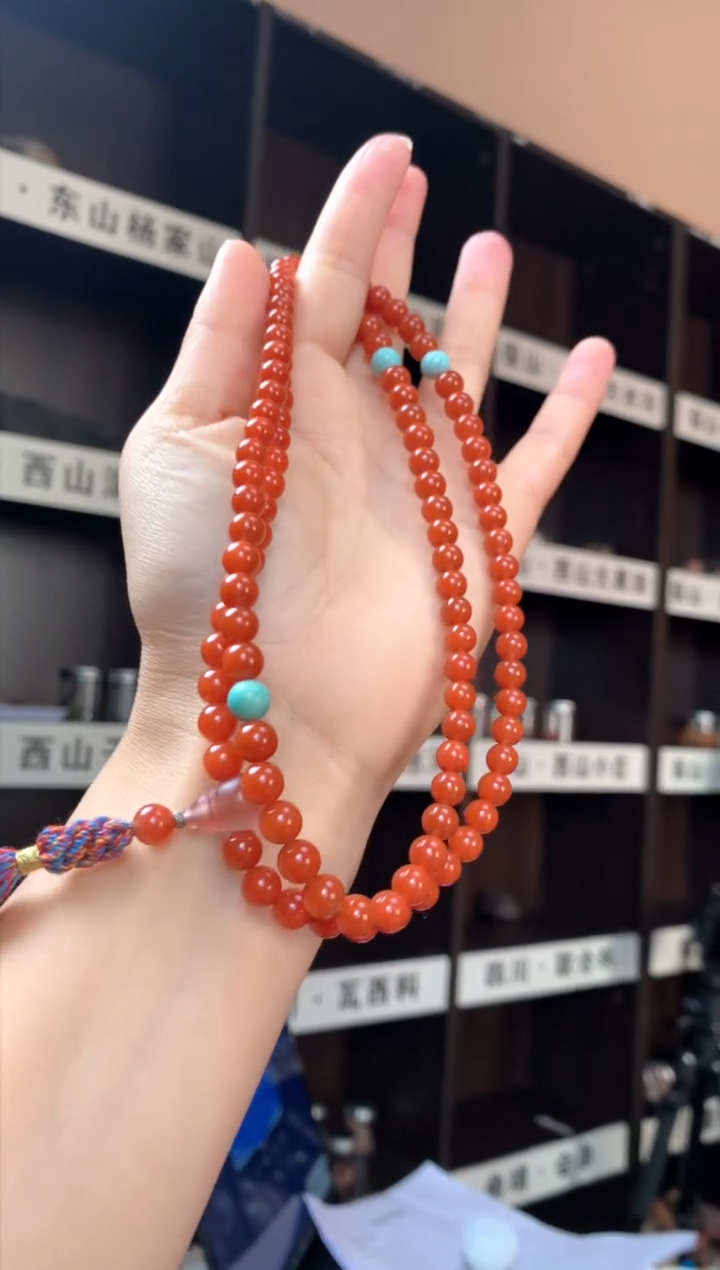 【闪购商品】南红玛瑙项链未镶嵌原矿南红卡6锦红108多绕