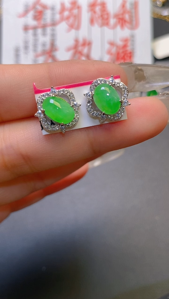 【闪购商品】翡翠耳饰银S925镶嵌天然A货翡翠1