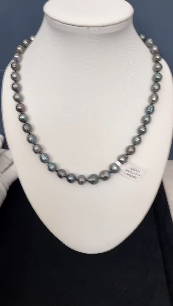 银S925镶嵌海水珍珠项链大溪地螺纹8-10mm（多样性发一）