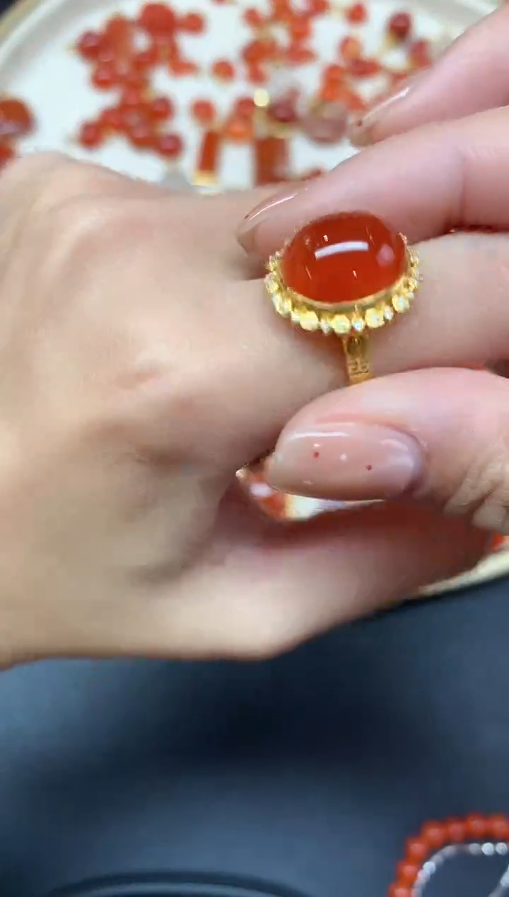 【闪购商品】南红玛瑙戒指18K金镶嵌戒指A153|3980