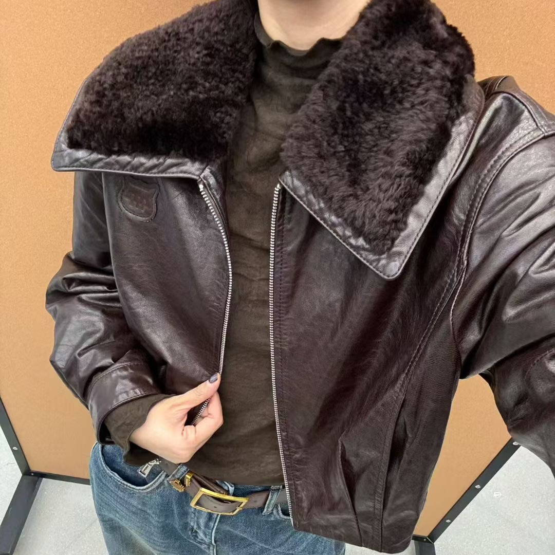 【金奢】欧货新款真皮鹅绒服短款小怪兽毛领皮衣外套OG12536-2
