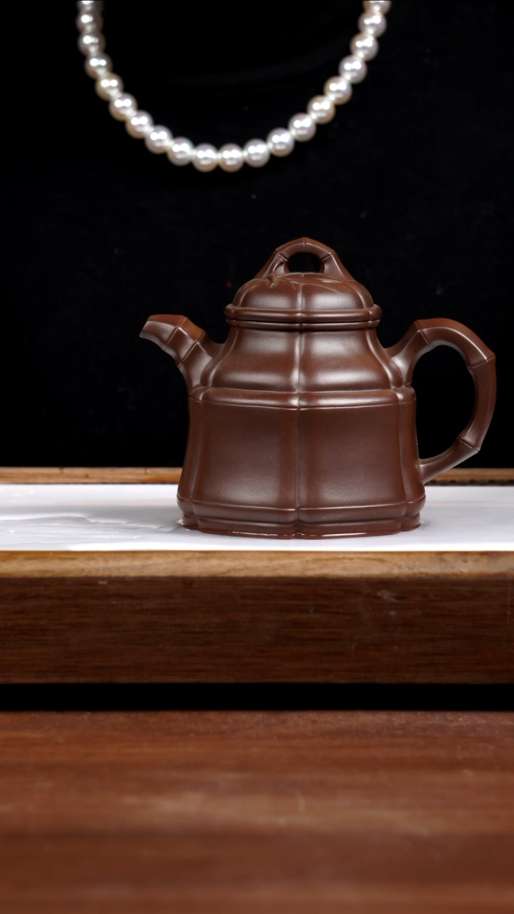 【闪购商品】紫砂茶盏80年代一厂老紫泥六方筋纹竹鼎450CC