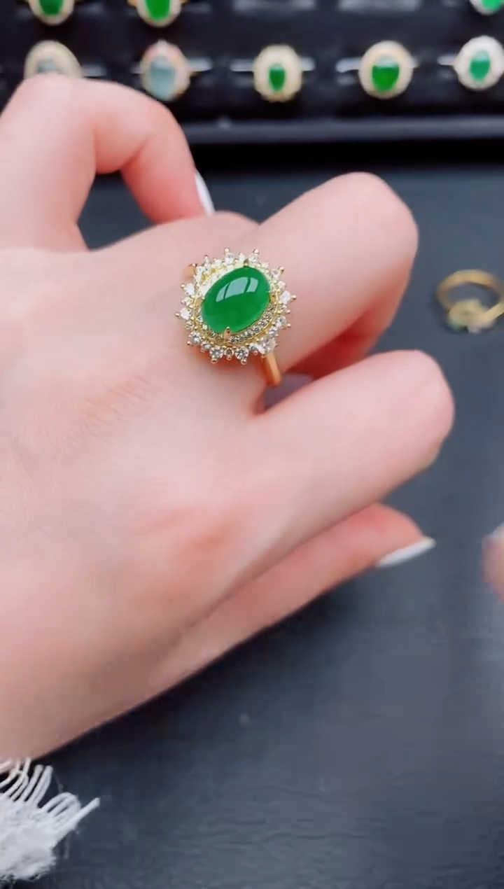 【闪购商品】翡翠戒指银S925镶嵌天然a货翡翠182
