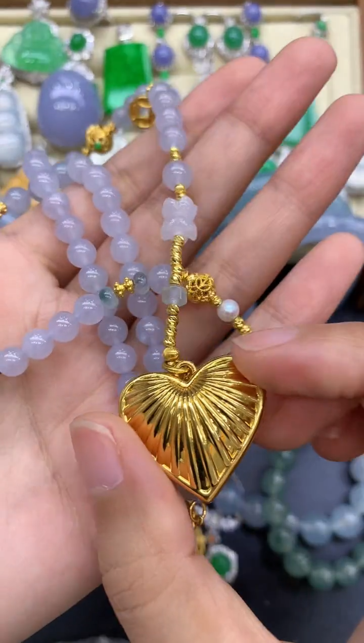 颈饰足金镶嵌翡翠395-中国好珍宝