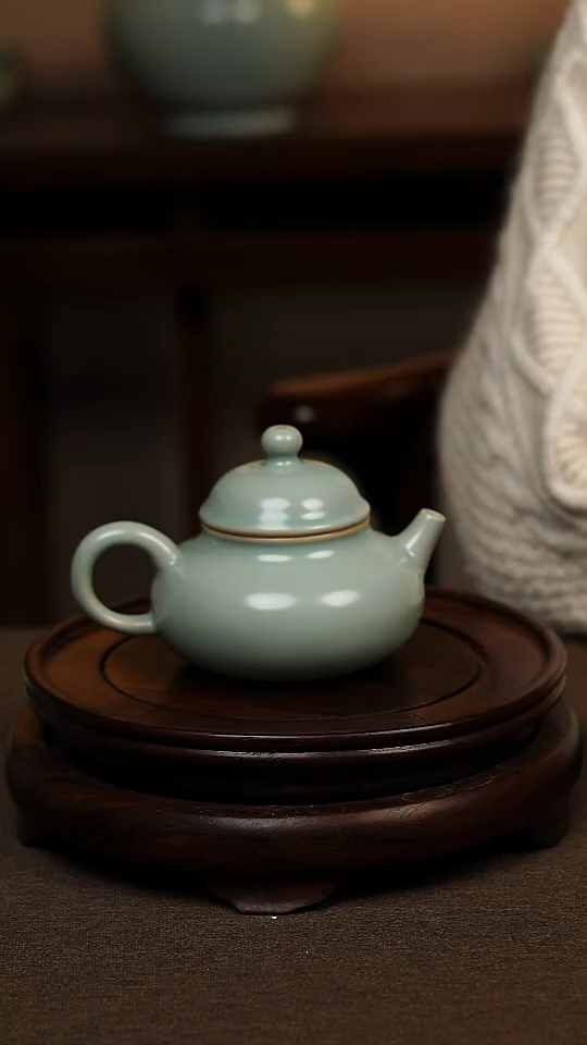 瓷片仿古天青全手工融天壶160ml 微瑕 不带礼盒