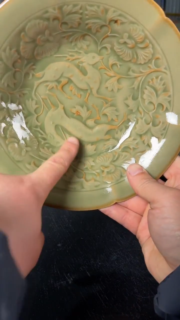 耀州窑仰山小****?双鹿盘微瑕194