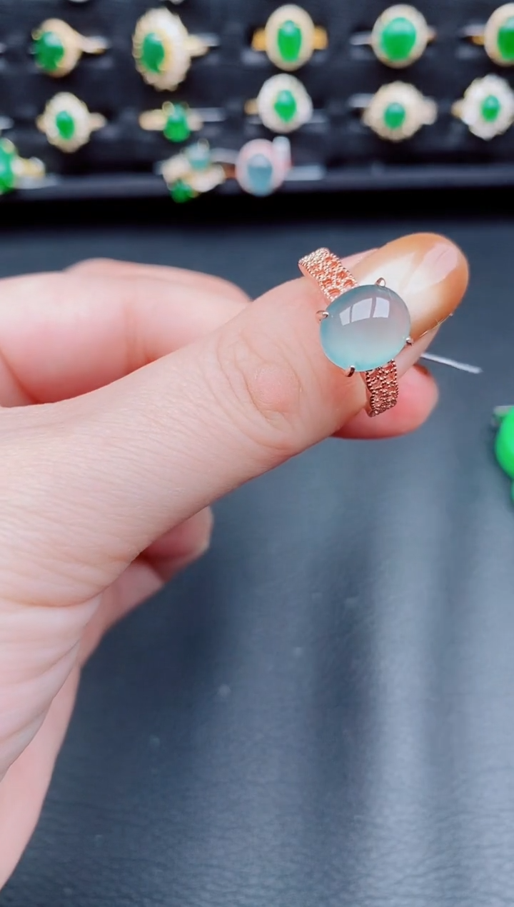 【闪购商品】翡翠戒指银S925镶嵌天然a货翡翠58