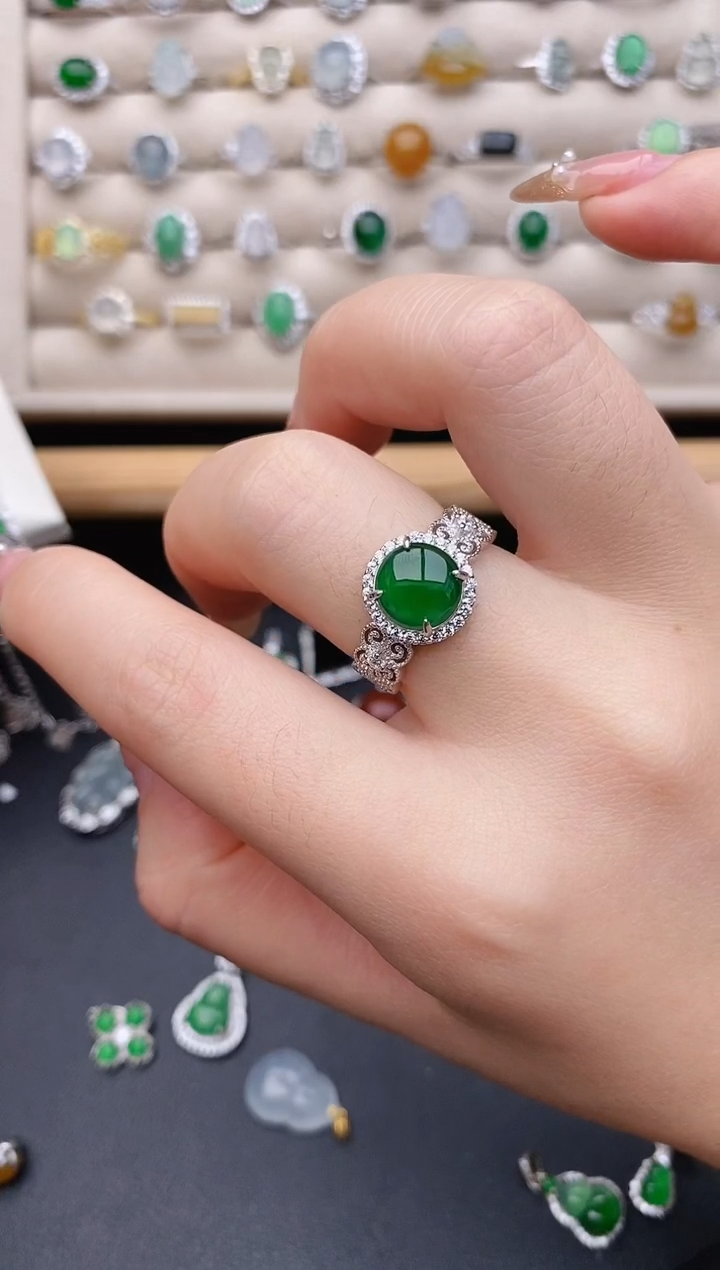 银S925镶嵌戒指翡翠0