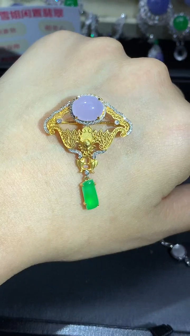 颈饰18K金镶嵌翡翠578-中国好珍宝