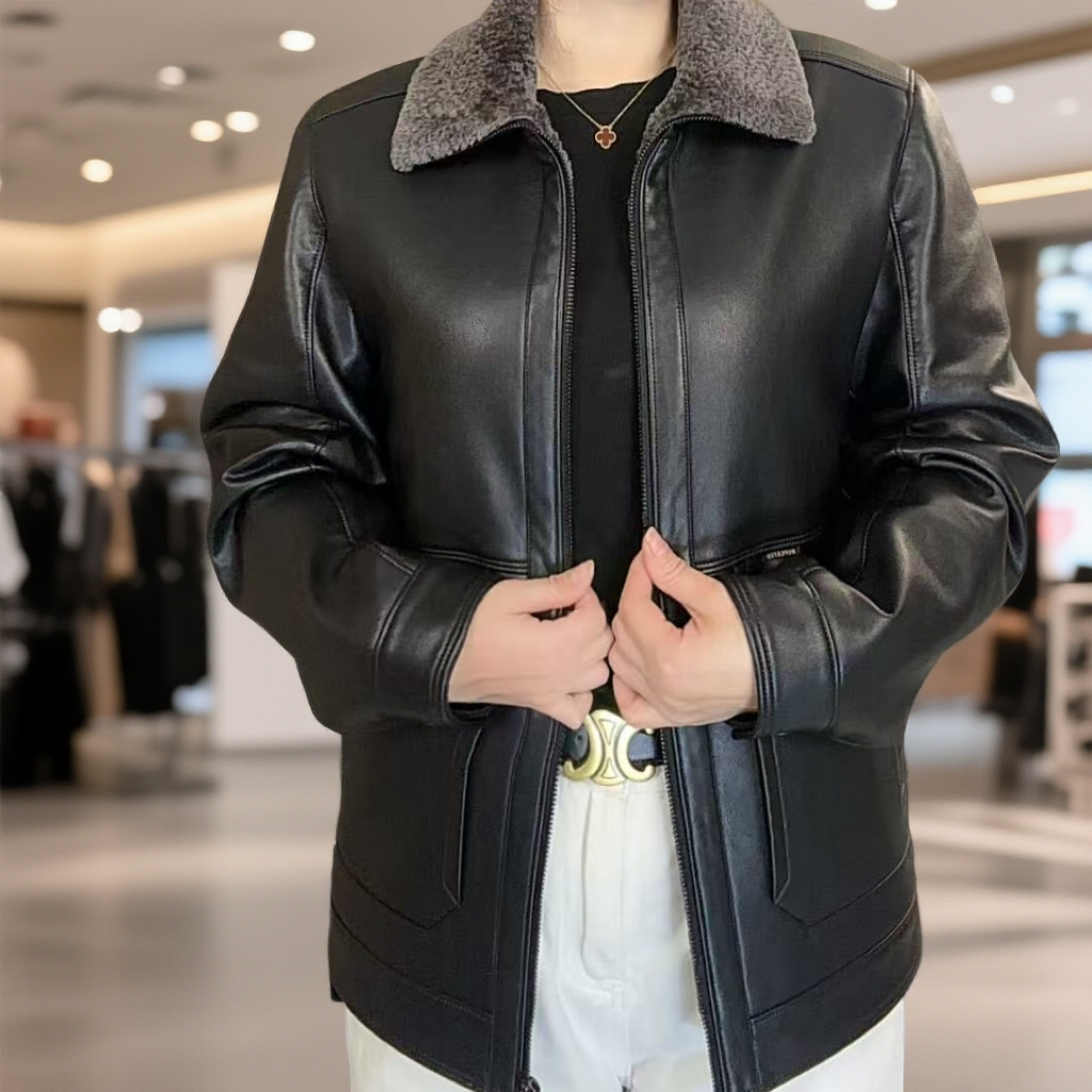 【薇尚】2025年冬季新款商务休闲标准加绒加厚翻领时尚保暖皮衣外套