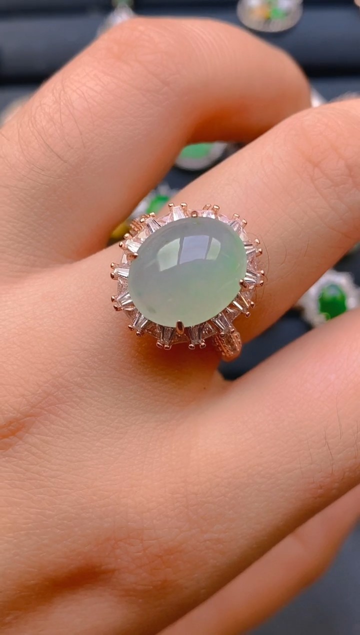 【闪购商品】翡翠戒指银S925镶嵌天然A货翡翠1