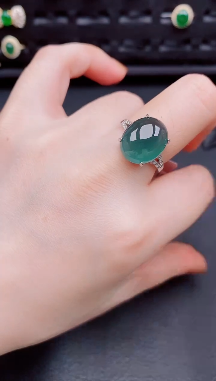 【闪购商品】翡翠戒指银S925镶嵌天然a货翡翠145