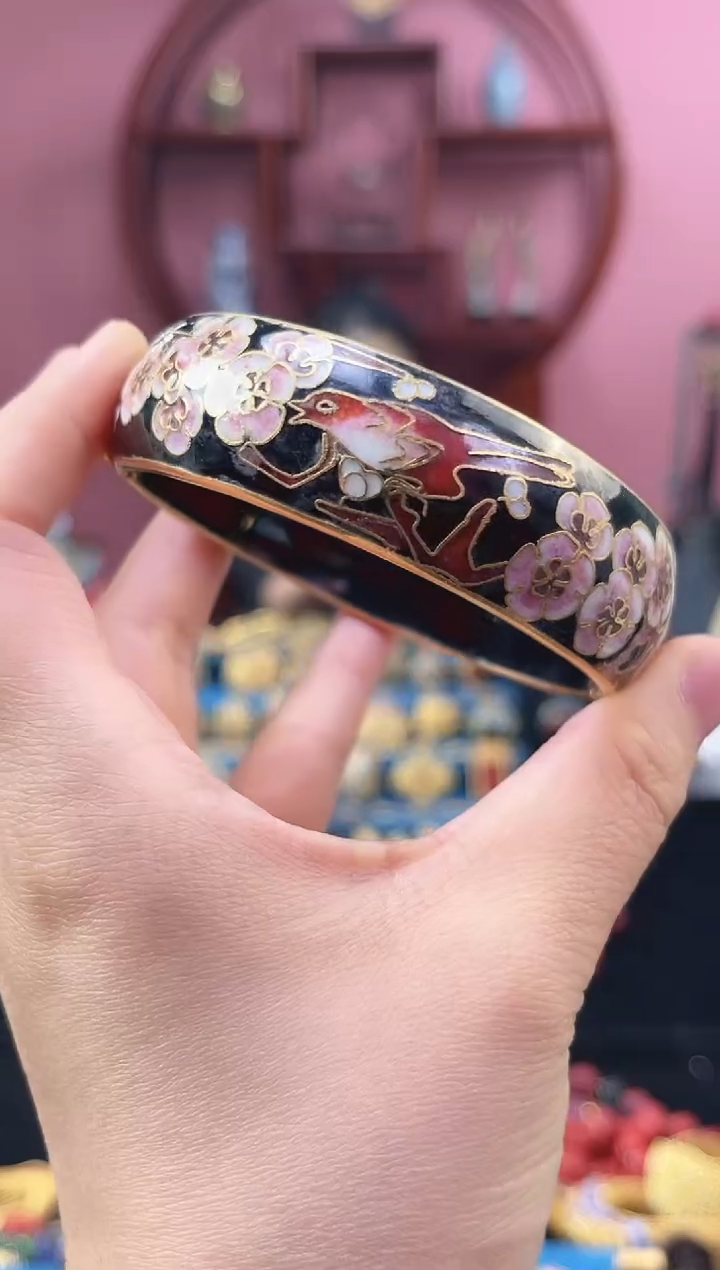 景泰蓝喜上眉梢开口镯 58-65 黑色