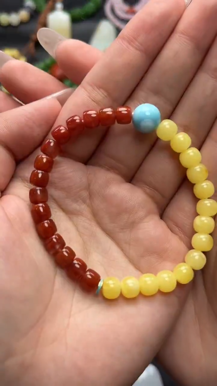 手串蜜蜡未镶嵌秦*双拼手串