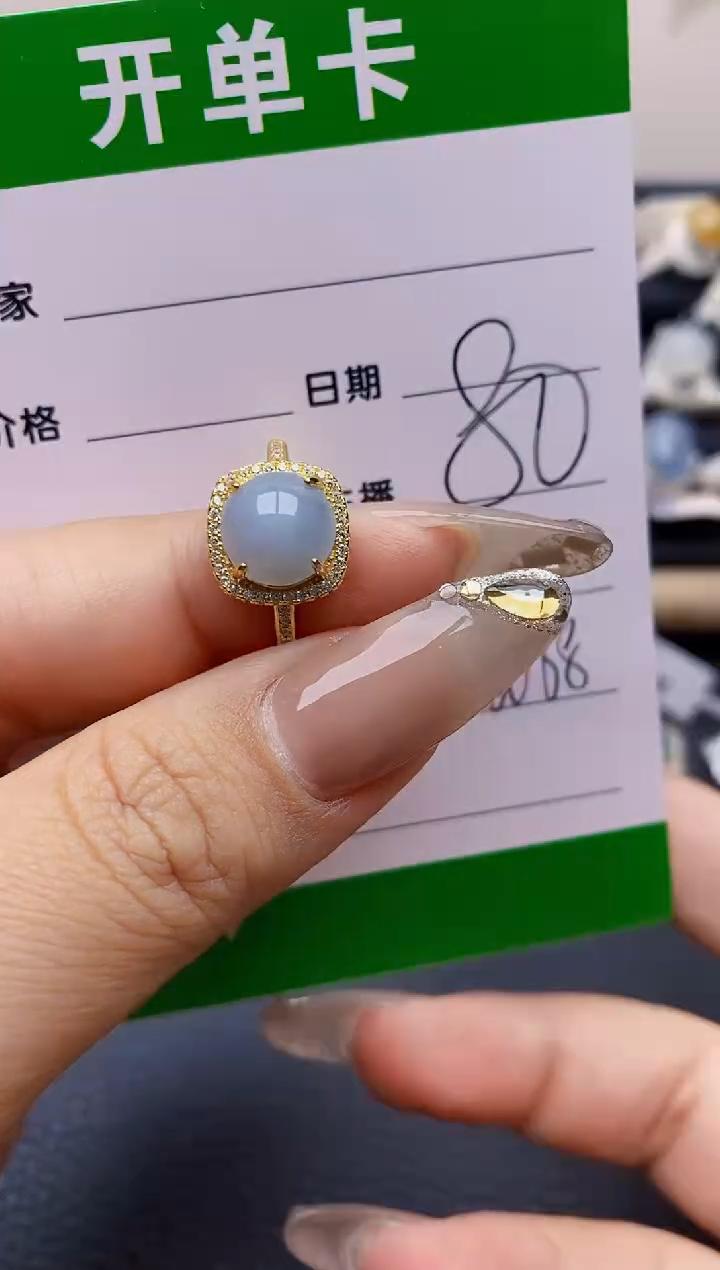 翡翠戒指银S925镶嵌6068