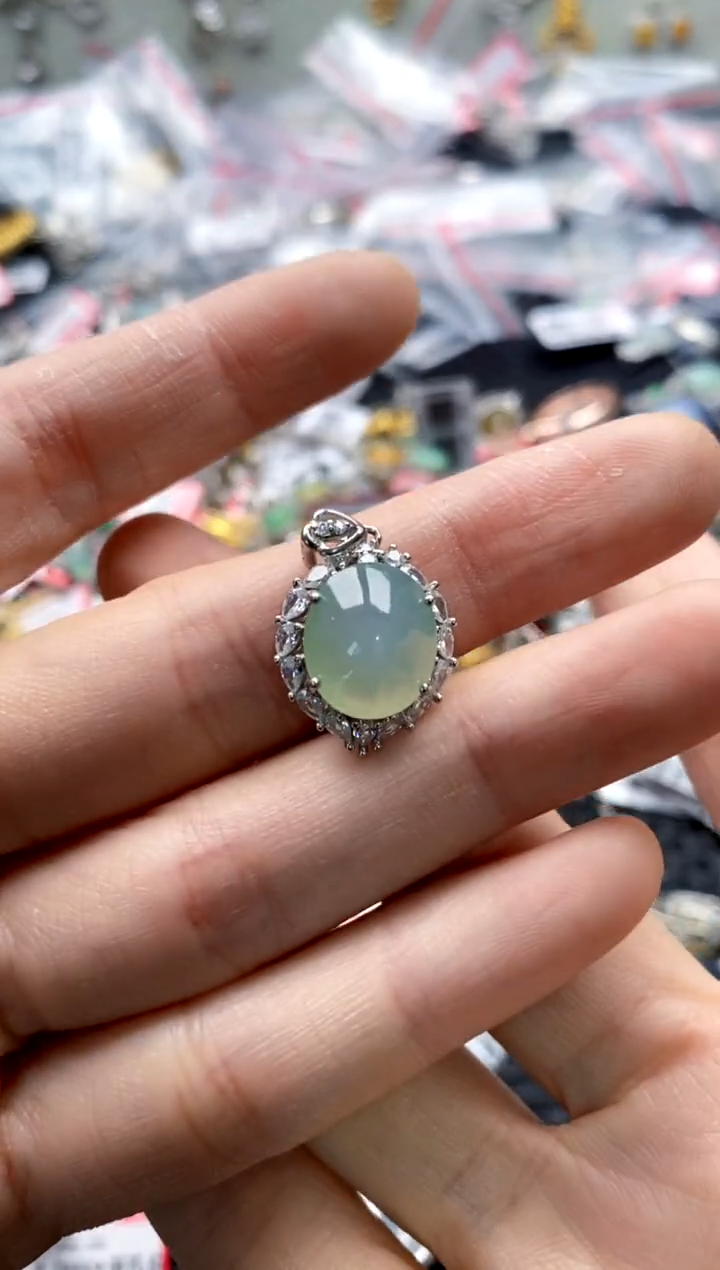 翡翠戒指银S925镶嵌2222---5