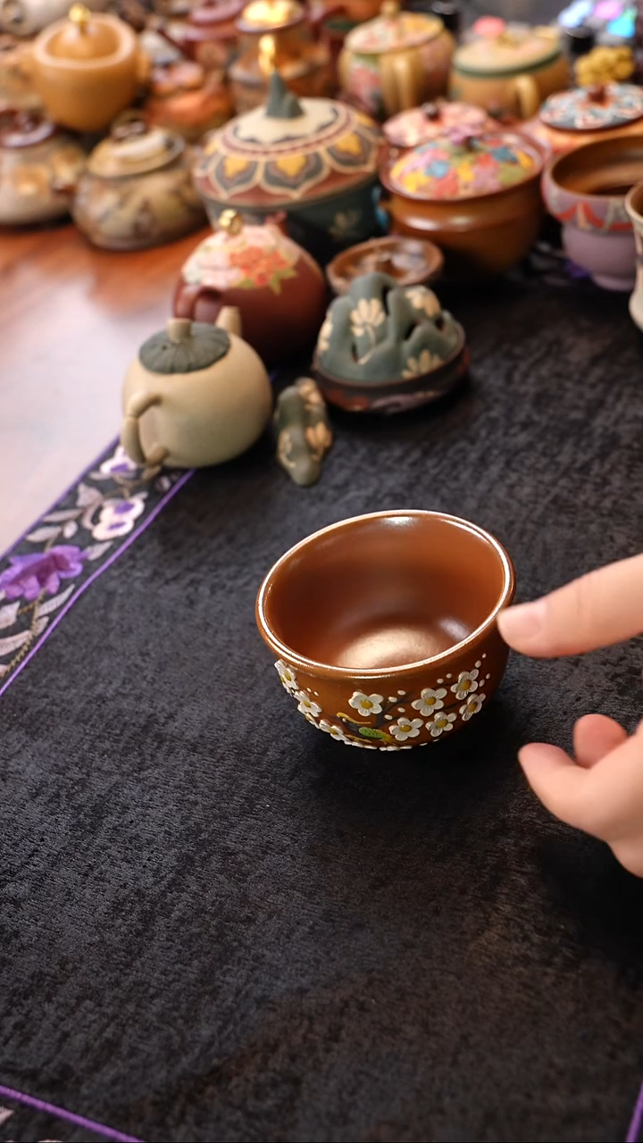 茶壶紫砂段泥柴烧梅花杯 落釉颜色随机发