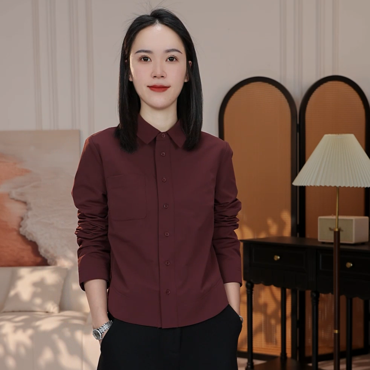 【FANXI】349新款冬季加绒加厚时尚减龄气质净色口袋纯色衬衫女2025
