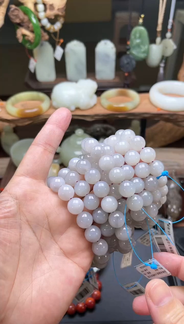 【闪购商品】和田玉手串未镶嵌卡12青海冰烟紫圆珠 多样性发一