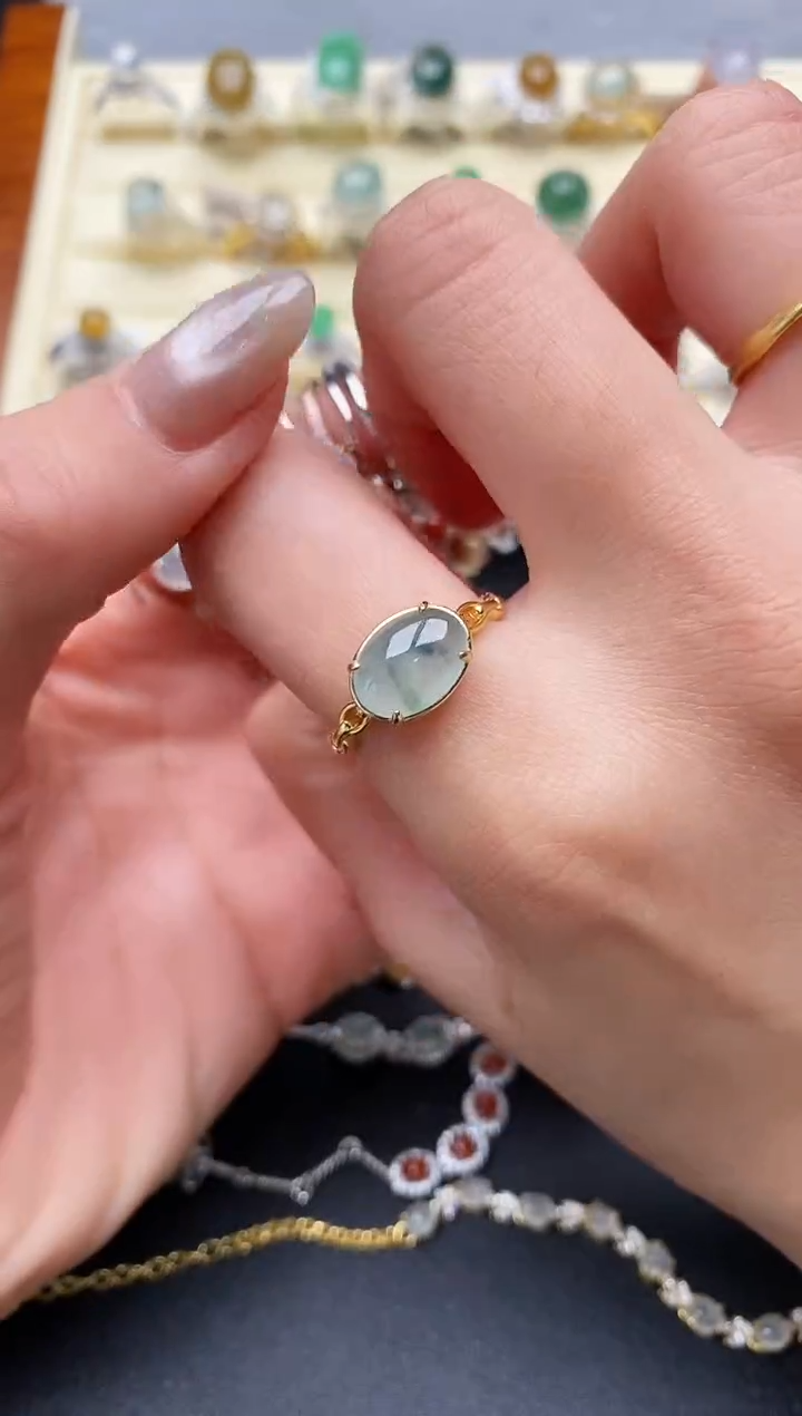 【闪购商品】翡翠戒指银S925镶嵌缅甸天然A货翡翠111  9-2