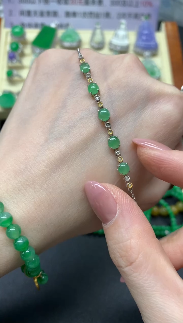 18K金镶嵌翡翠手链手链|1800+180