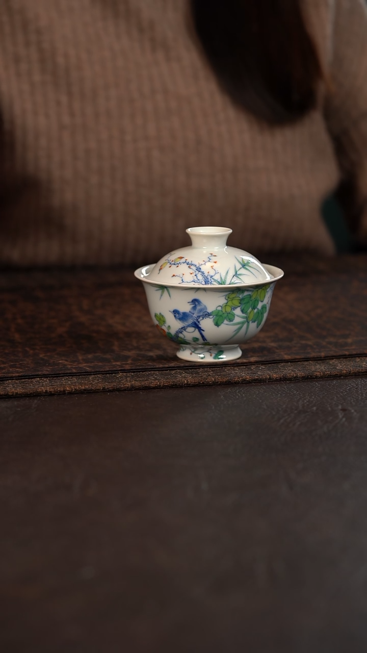 【闪购商品】杯聚澜堂斗彩花鸟盖碗