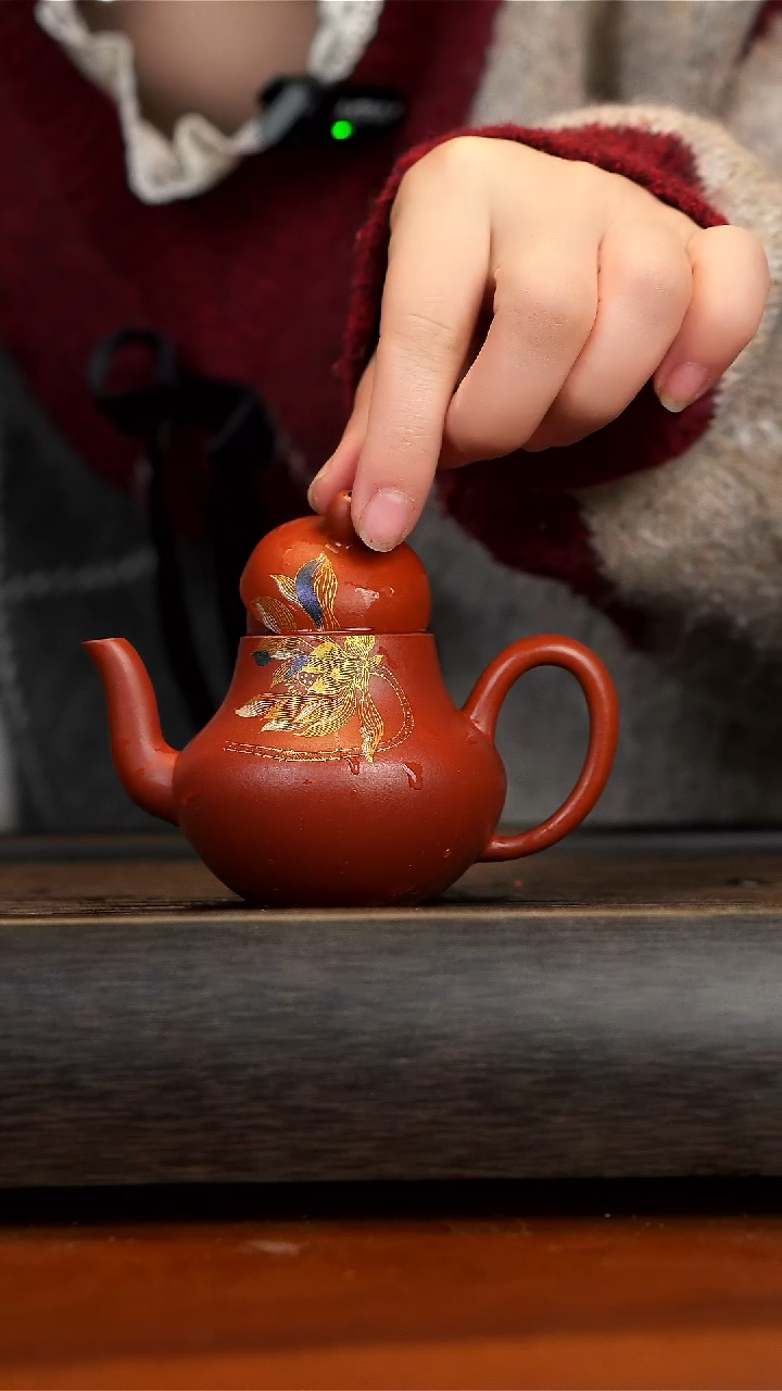 【闪购商品】紫砂茶壶大红袍思婷金银错荷花