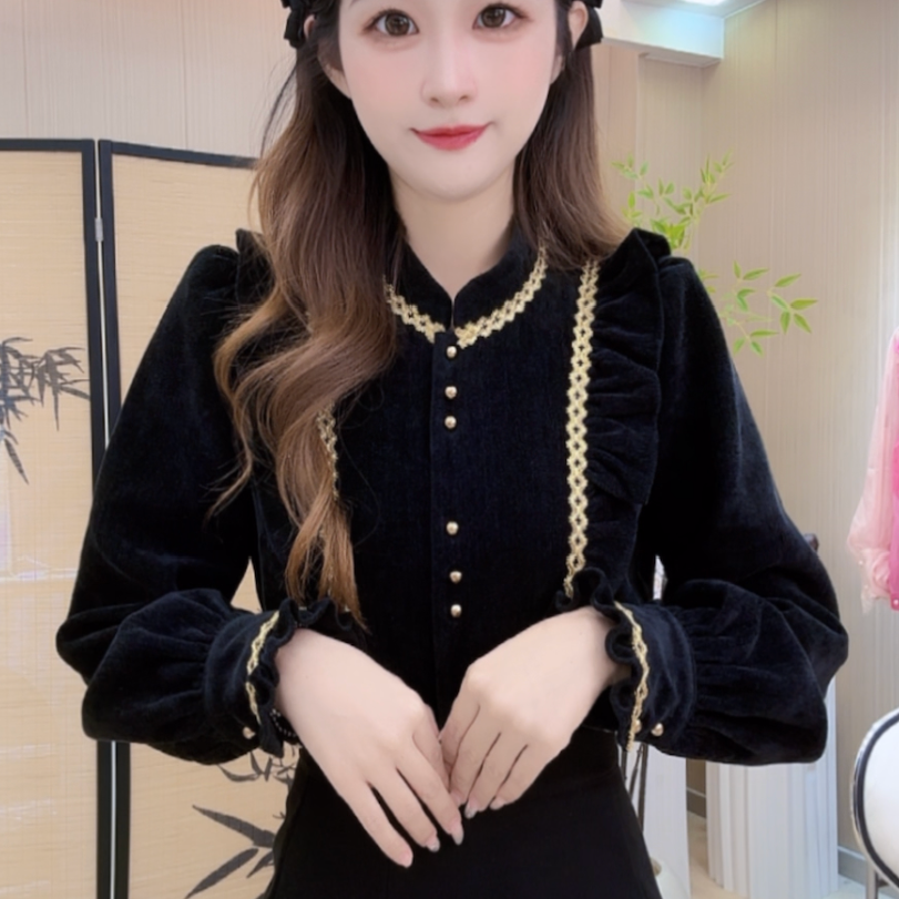 【加厚加绒款】法式时尚长袖不褪色收腰小香风复古秋冬上衣衬衫