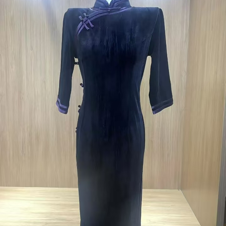 【紫梦悠然】新款中国风修身复古优雅大方长款旗袍