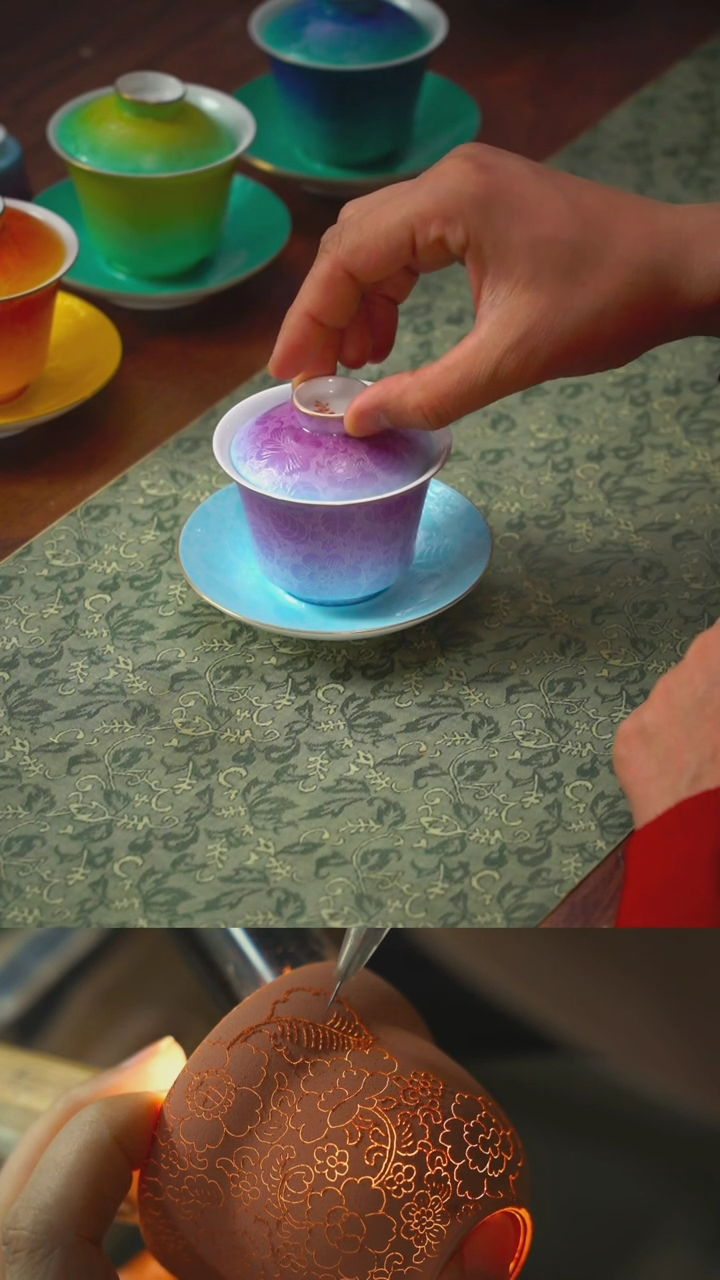 【闪购商品】千年技艺古帛扒花冬景盖碗