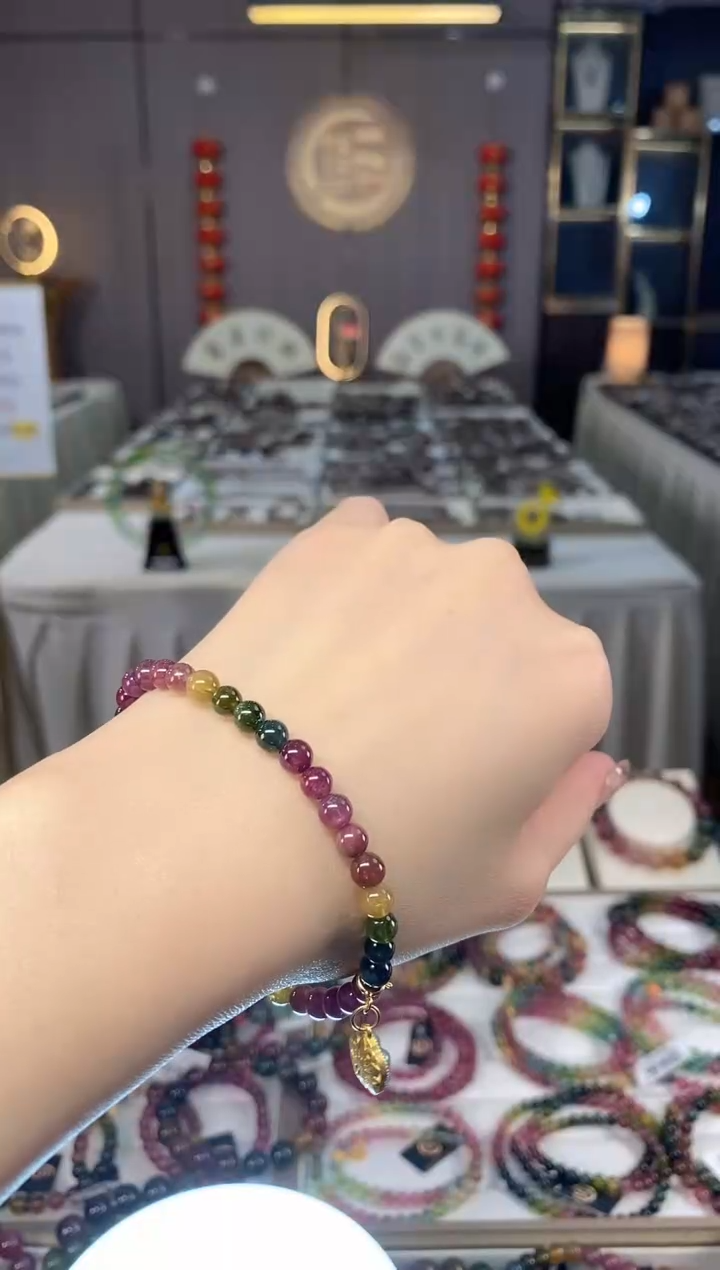 未镶嵌老矿碧玺色标彩虹单圈手串5mm+碧玺dan多样性发货一条