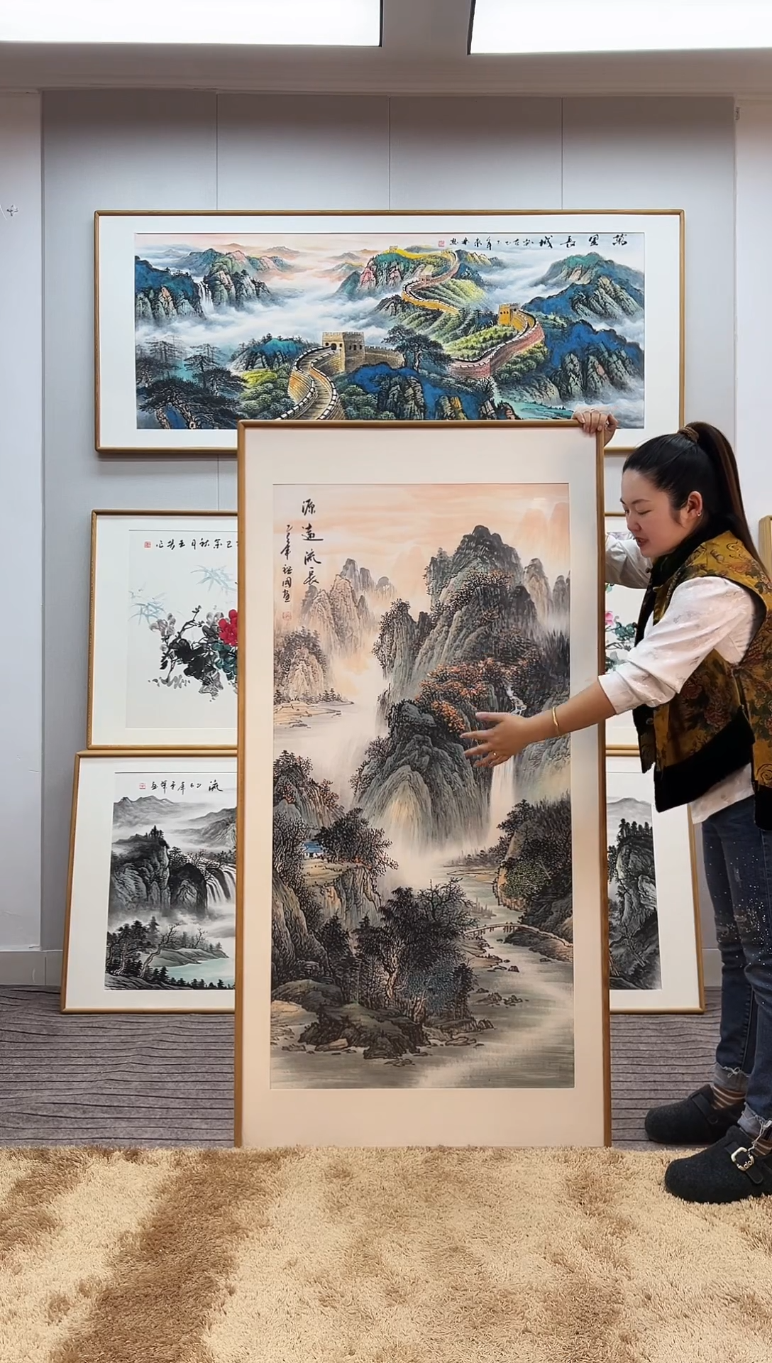 国画手绘山水162*82尺寸