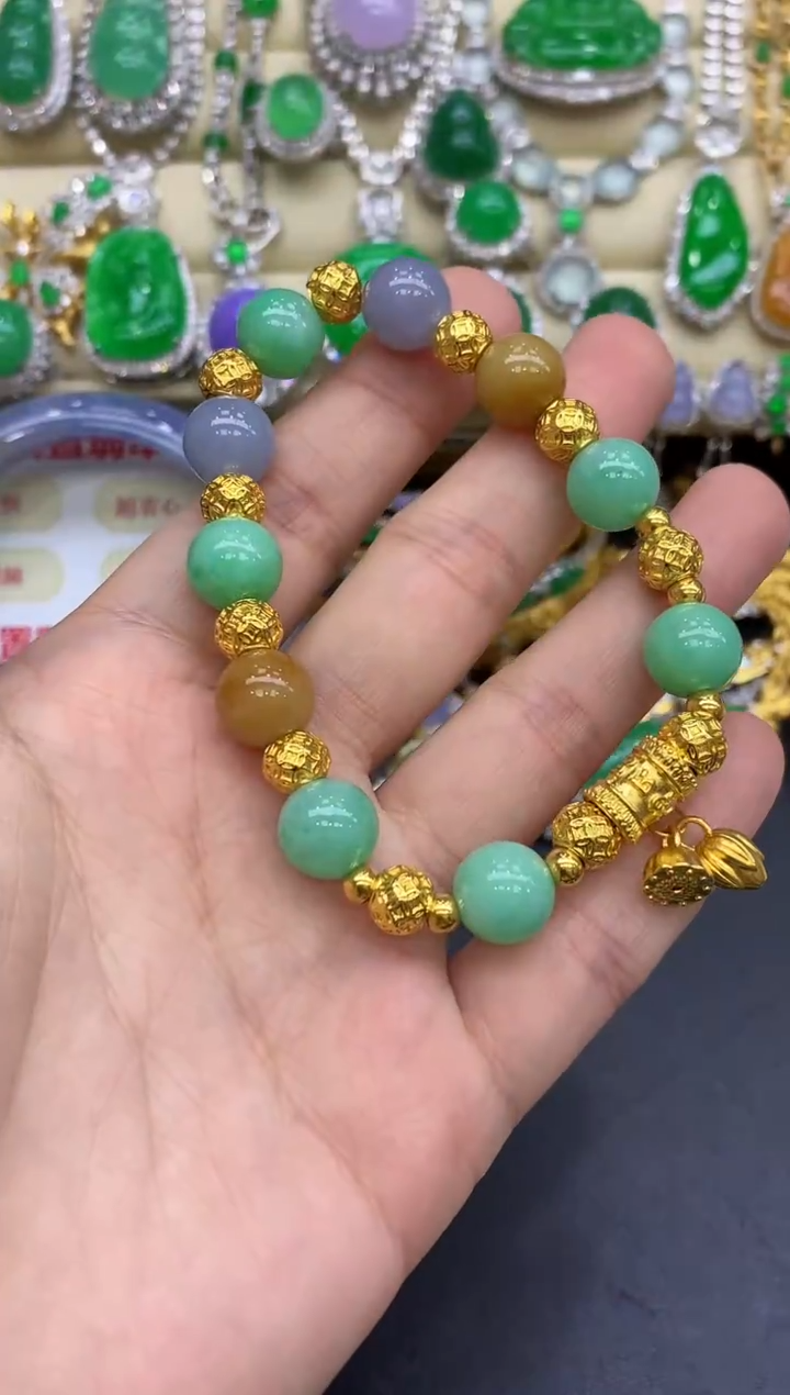足金镶嵌手链翡翠496-中国好珍宝