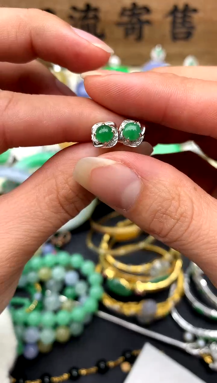 【闪购商品】翡翠耳饰18K金镶嵌326-中国好珍宝