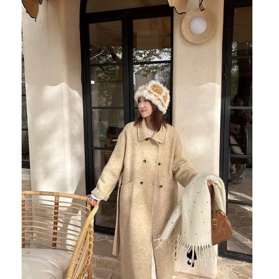 【北欧暖冬】“羊驼毛”圣逸显瘦娃娃领外套秋冬腰带款大衣