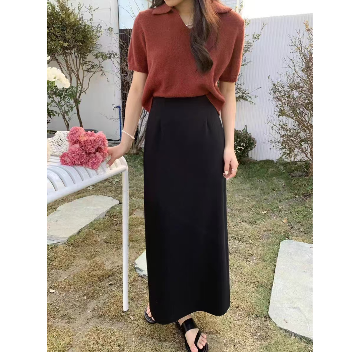 【秋款3个裙长】气质高腰显瘦复古开叉包臀百搭秋冬A字裙子