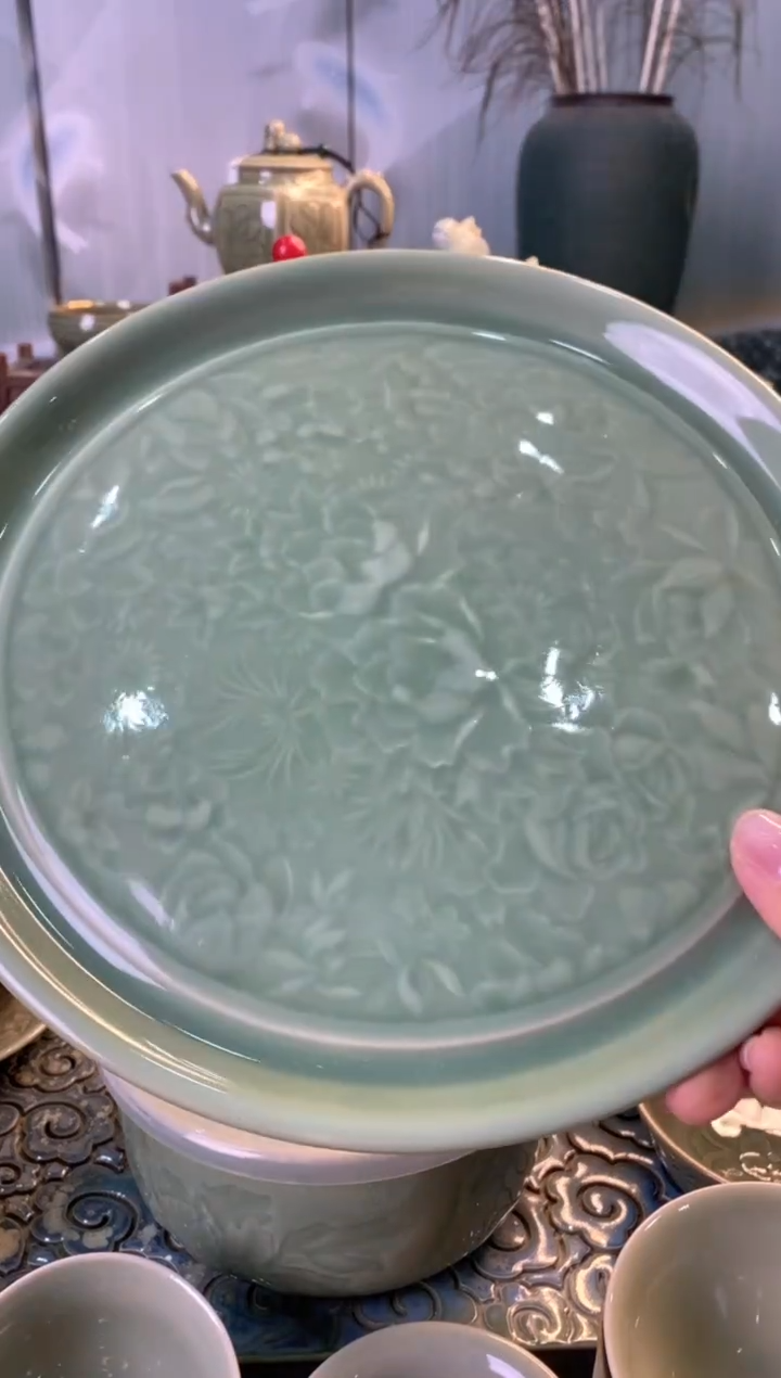 耀州窑微瑕 21cm百花壶承 一个【底款混发】