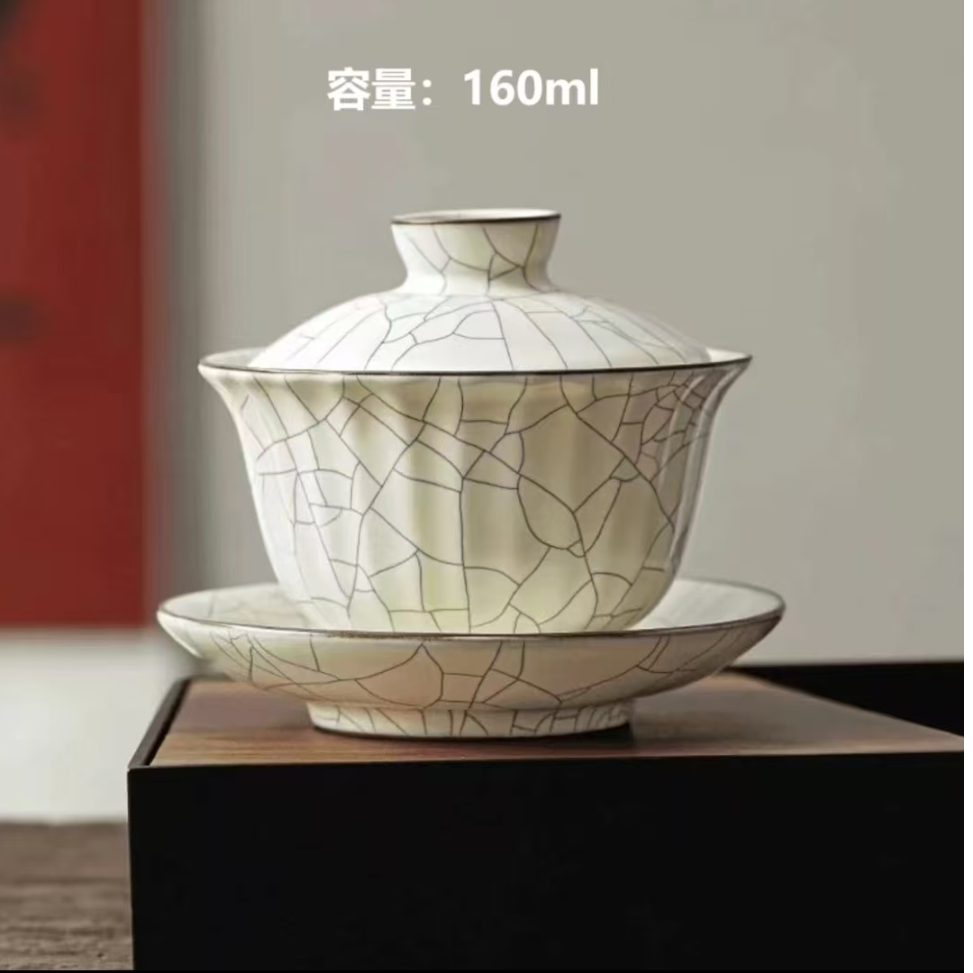 G1207-米黄汝窑盖碗礼盒装