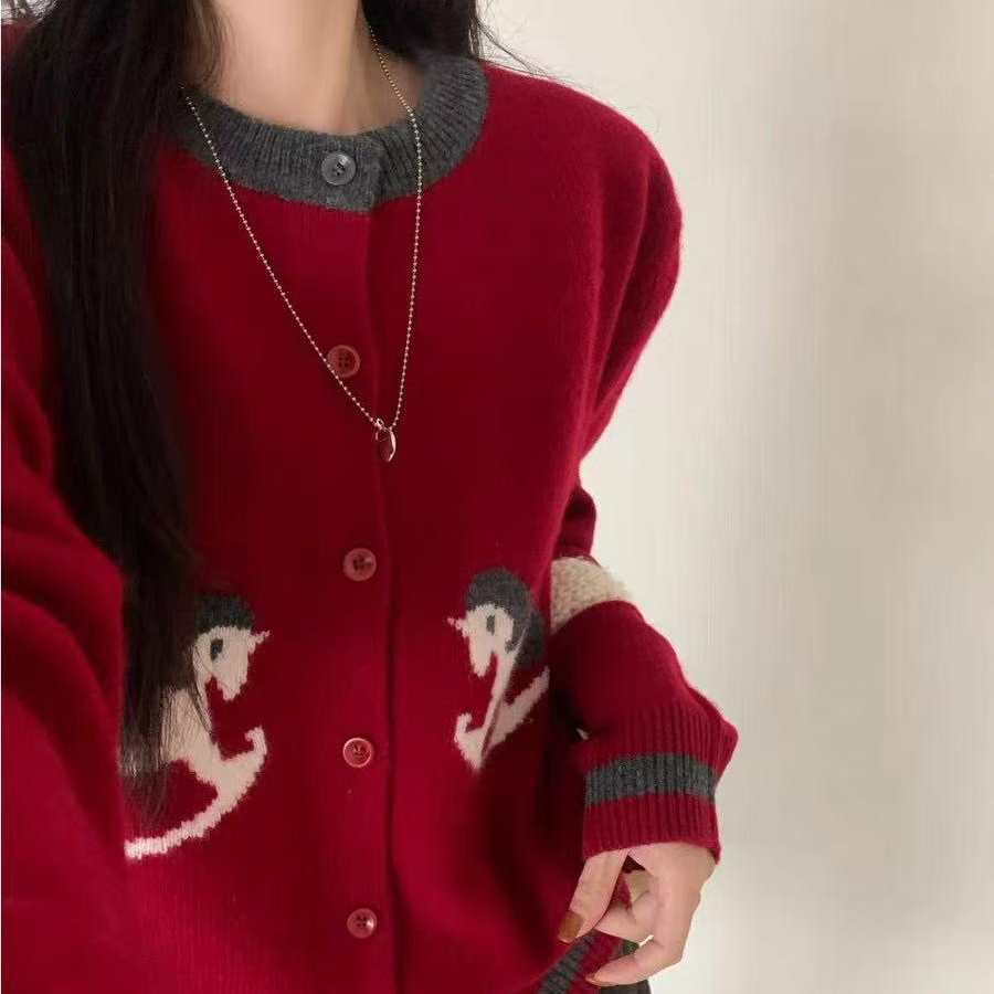 新年款 小马绵羊毛针织开衫女秋款秋冬韩系外套毛衣针织开衫