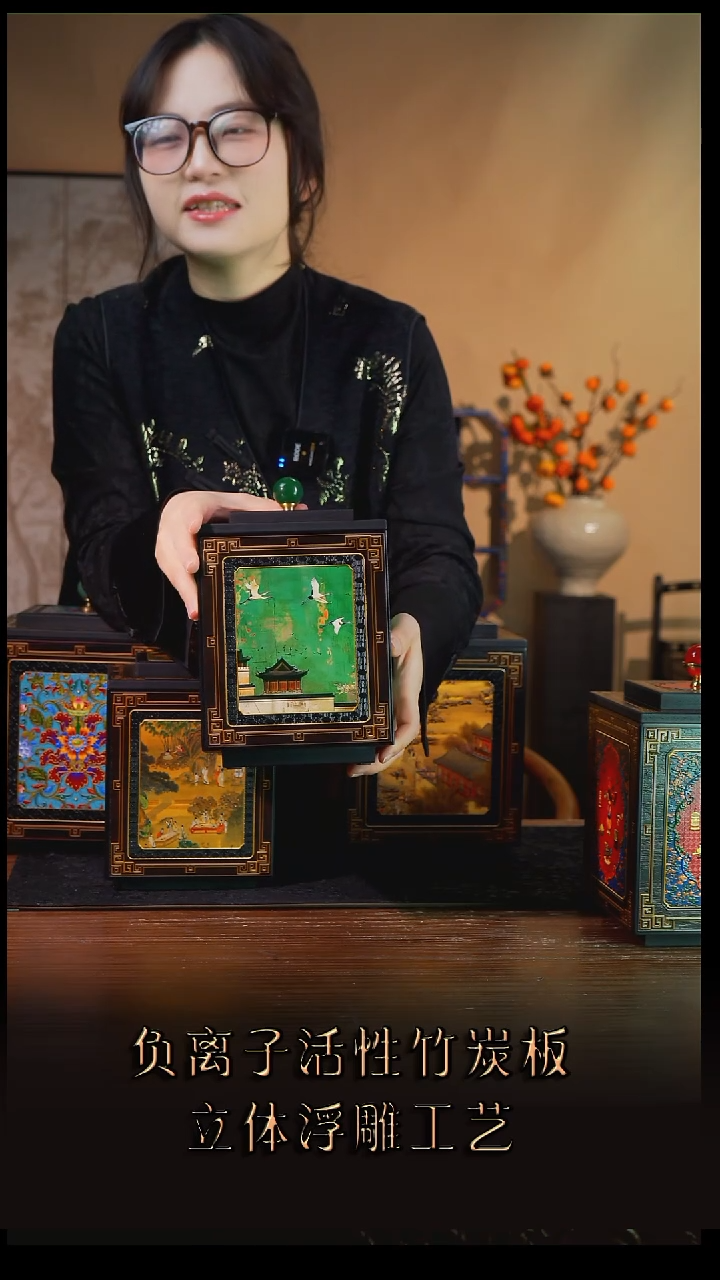 月*头壹藏贰宝瑞鹤图图案15公分茶叶罐