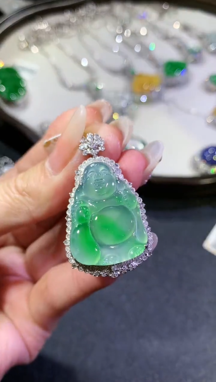 【闪购商品】翡翠吊坠(不含链)18K金镶嵌142-布袋佛