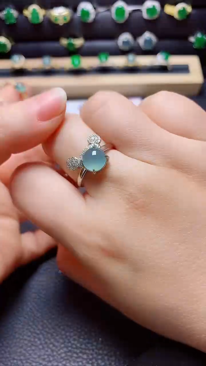 银S925镶嵌戒指翡翠 天然翡翠A货s925银镶