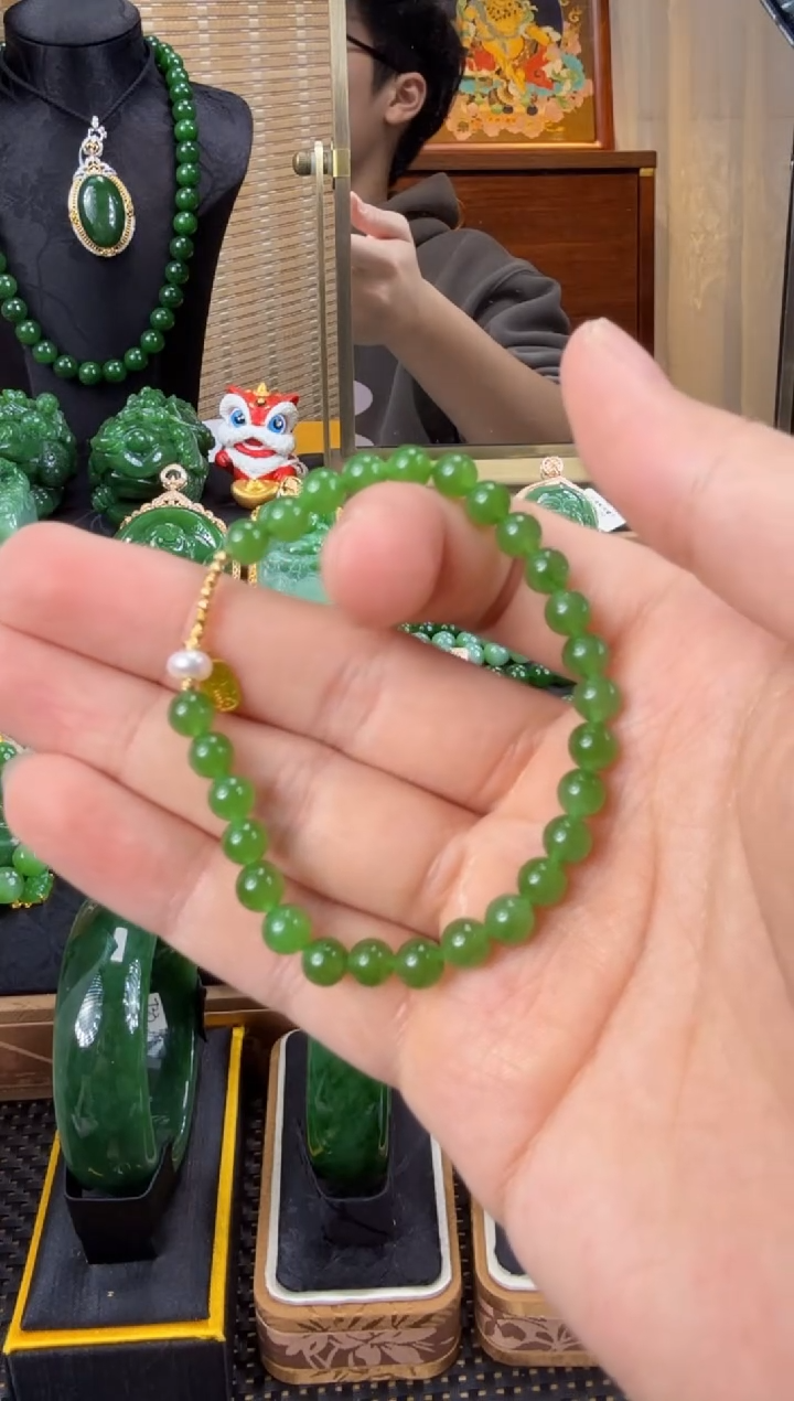 【闪购商品】和田玉（碧玉）手链18K金镶嵌 