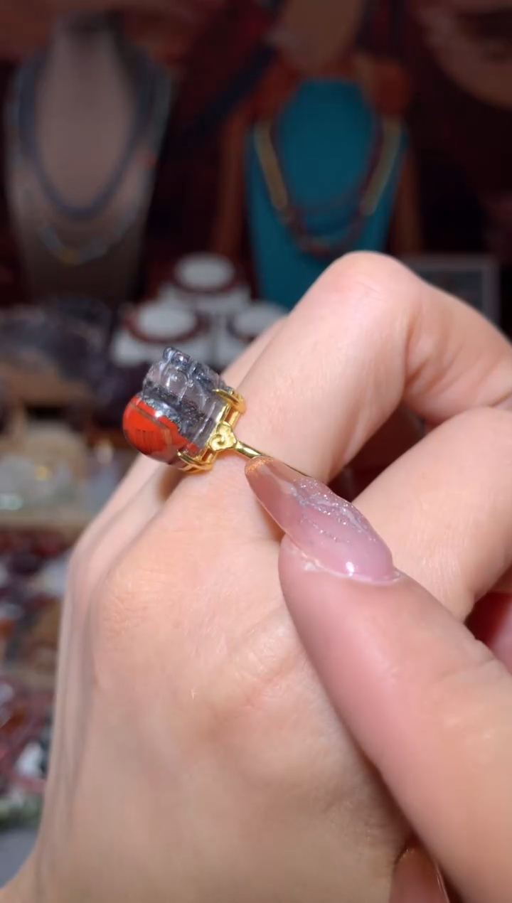 未镶嵌珠宝半成品水晶红极光貔貅戒指多样性发其1