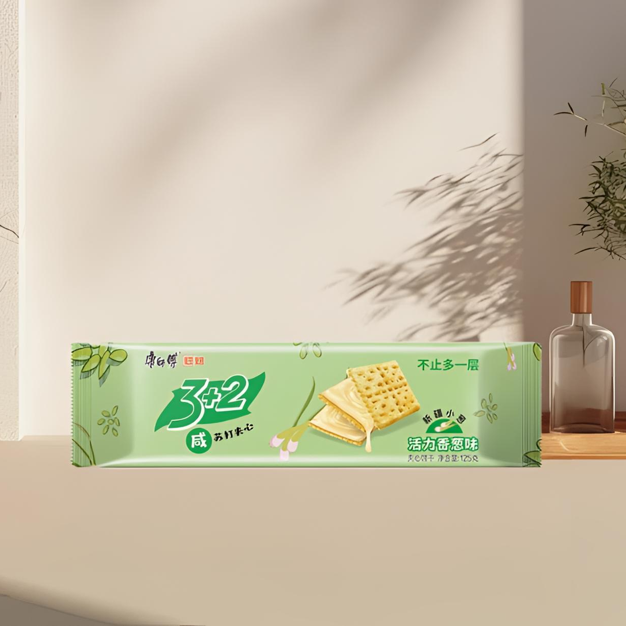 康师傅烘焙3+2活力香葱味咸苏大饼干*5包