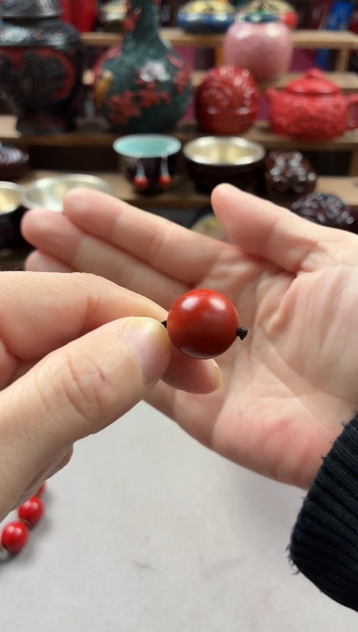 扬州漆器 单颗1.8无编绳大漆无胎